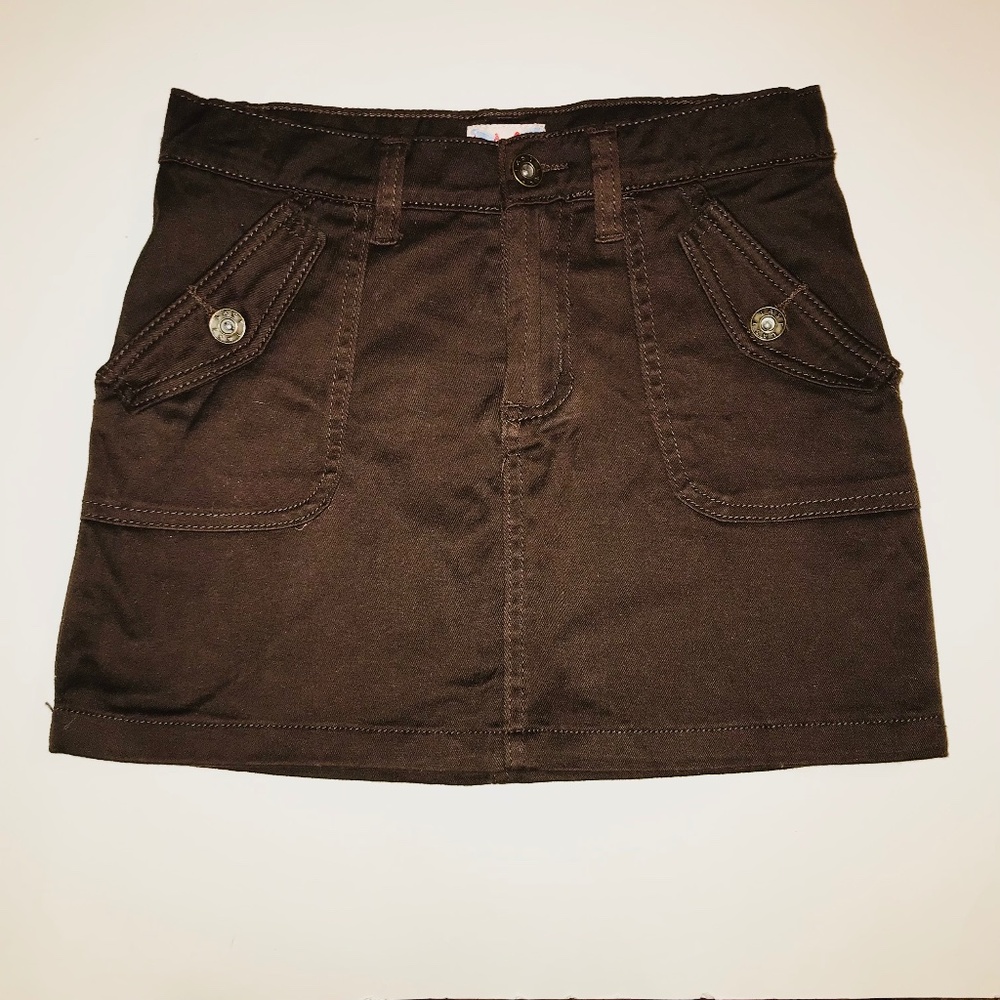 Y2K L.A.S.T. Chocolate Brown Denim Mini Skirt Size 00 Retro Cotton Jean Micro